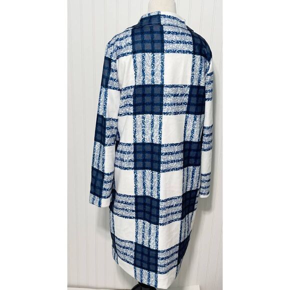 Check Plaid Lightweight Coat Jacket Button Front Pockets White Blue Women's XL - Picture 3 of 14